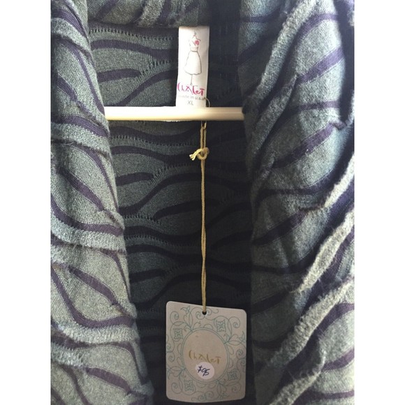 Chalet Green Black Patterned Open Cardigan Wrap - Waterfall Rayon XL Textured - Picture 4 of 12